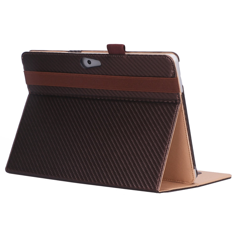 For Microsoft Surface Go 1 / 2 / 3 Carbon Fiber Straw Mat Texture PU Leather Tablet Case(Coffee)