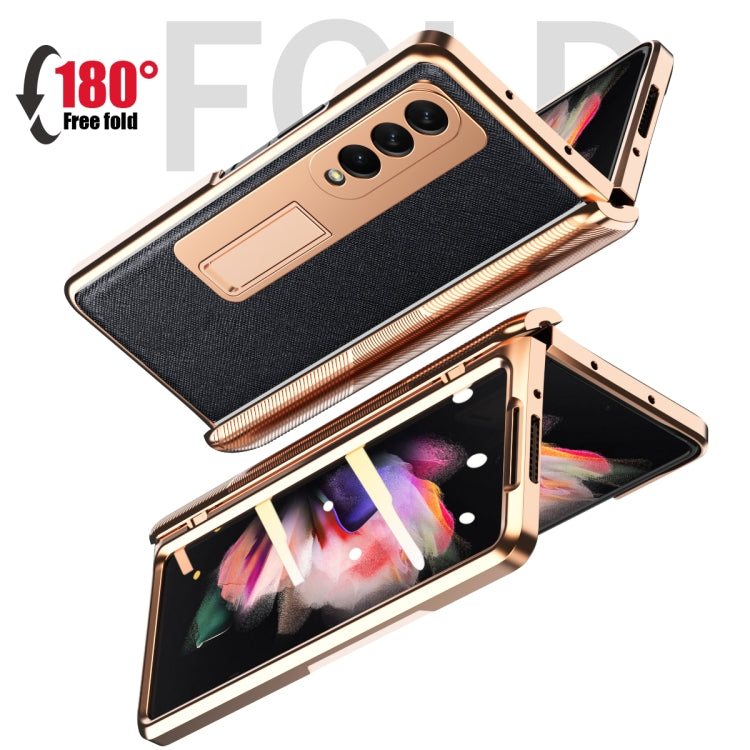For Samsung Galaxy Z Fold3 5G Electroplated Armor Cross Texture Phone Case