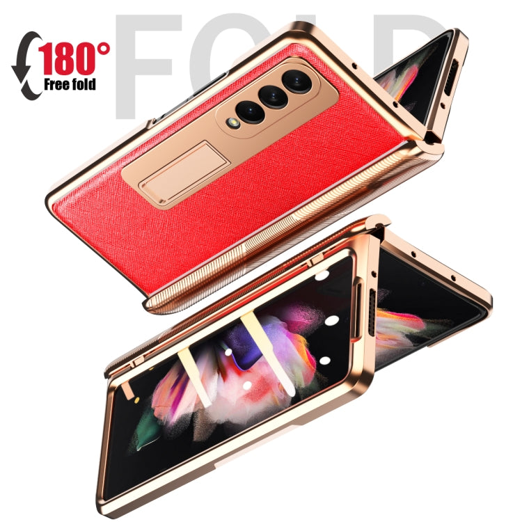 For Samsung Galaxy Z Fold3 5G Electroplated Armor Cross Texture Phone Case