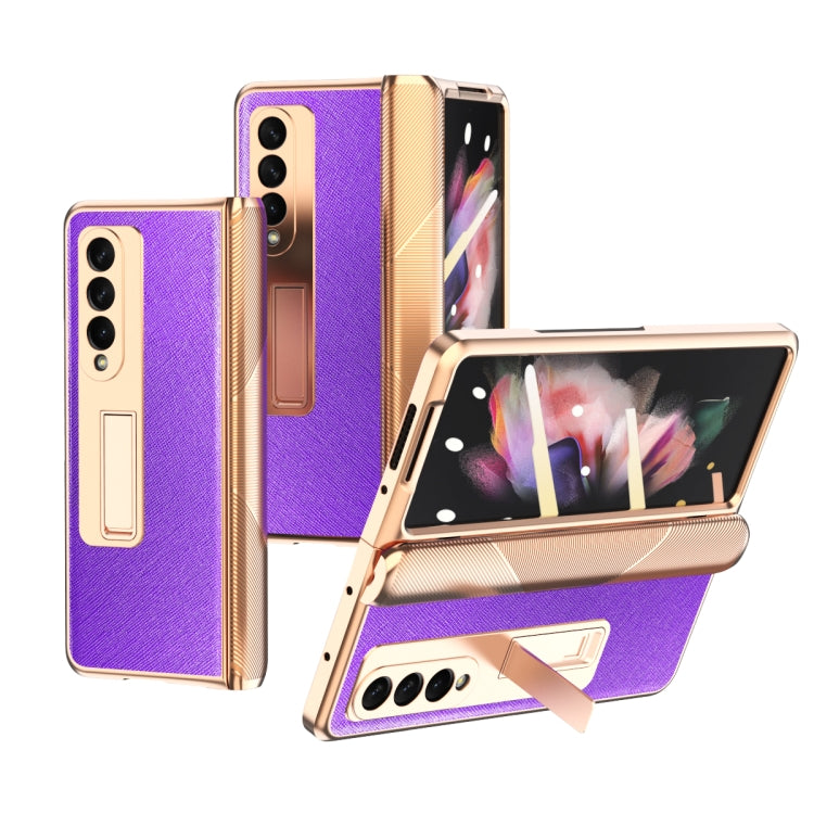 For Samsung Galaxy Z Fold3 5G Electroplated Armor Cross Texture Phone Case