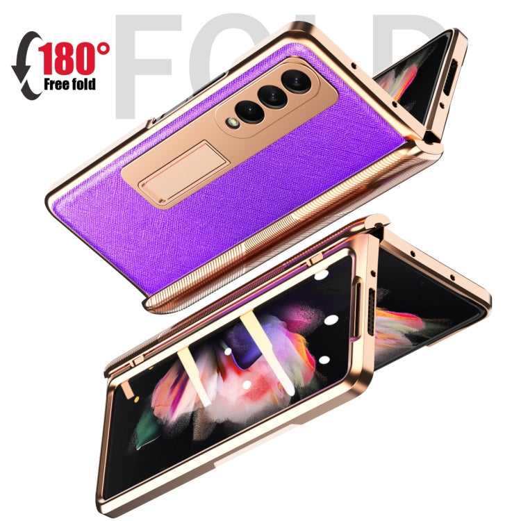 For Samsung Galaxy Z Fold3 5G Electroplated Armor Cross Texture Phone Case