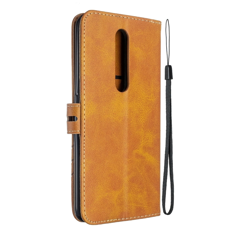 For OPPO F11 Stitching Style 2-Color Cow Texture Horizontal Flip PU Leather Case with Holder & Card Slot & Lanyard