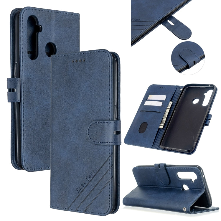 For OPPO Realme 5 Stitching Style 2-Color Cow Texture Horizontal Flip PU Leather Case with Holder & Card Slot & Lanyard