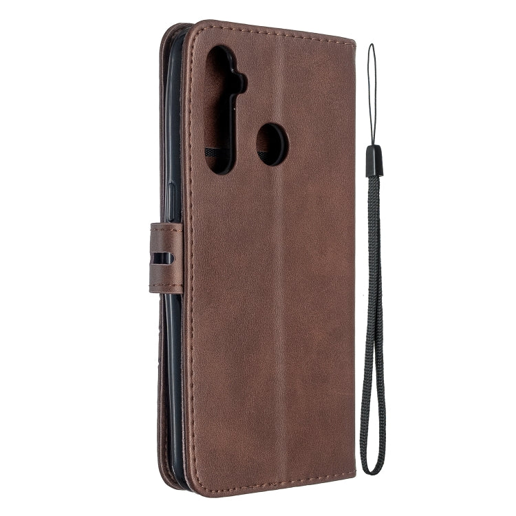 For OPPO Realme 5 Stitching Style 2-Color Cow Texture Horizontal Flip PU Leather Case with Holder & Card Slot & Lanyard