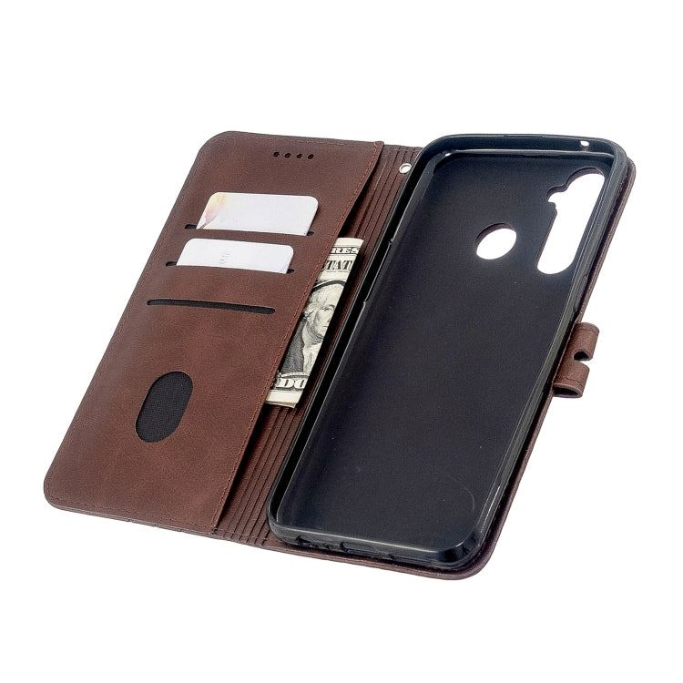 For OPPO Realme 5 Stitching Style 2-Color Cow Texture Horizontal Flip PU Leather Case with Holder & Card Slot & Lanyard