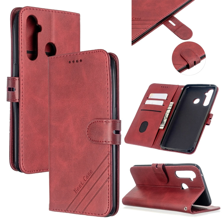 For OPPO Realme 5 Stitching Style 2-Color Cow Texture Horizontal Flip PU Leather Case with Holder & Card Slot & Lanyard