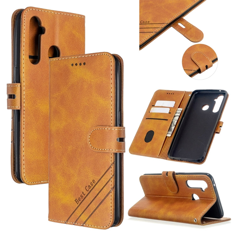 For OPPO Realme 5 Pro Stitching Style 2-Color Cow Texture Horizontal Flip PU Leather Case with Holder & Card Slot & Lanyard