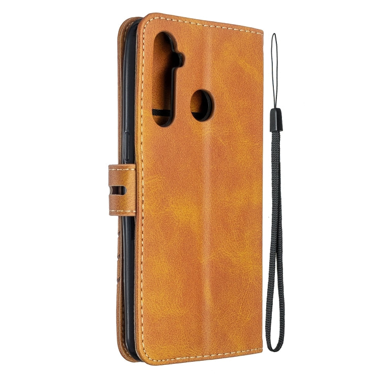 For OPPO Realme 5 Pro Stitching Style 2-Color Cow Texture Horizontal Flip PU Leather Case with Holder & Card Slot & Lanyard