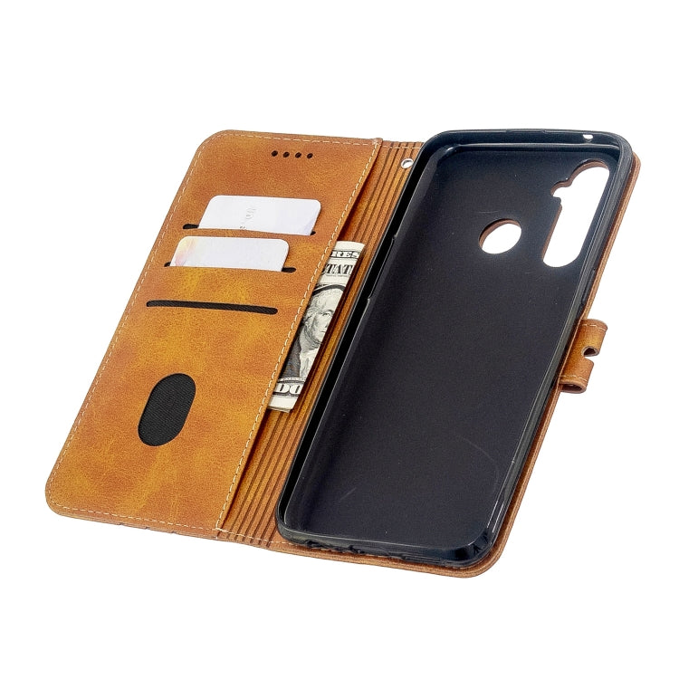 For OPPO Realme 5 Pro Stitching Style 2-Color Cow Texture Horizontal Flip PU Leather Case with Holder & Card Slot & Lanyard