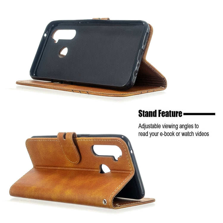 For OPPO Realme 5 Pro Stitching Style 2-Color Cow Texture Horizontal Flip PU Leather Case with Holder & Card Slot & Lanyard