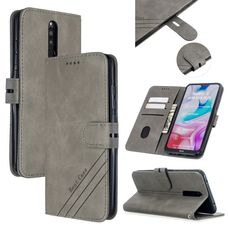 For Xiaomi Redmi 8 / 8A Stitching Style 2-Color Cow Texture Horizontal Flip PU Leather Case with Holder & Card Slot & Lanyard