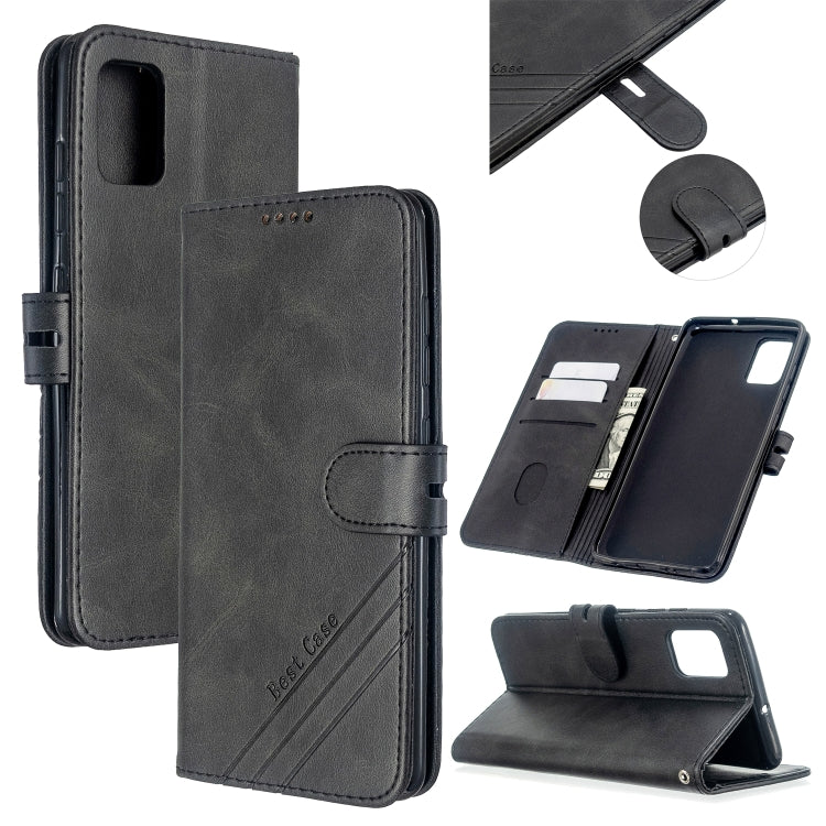 For Galaxy A51 Stitching Style 2-Color Cow Texture Horizontal Flip PU Leather Case with Holder & Card Slot & Lanyard