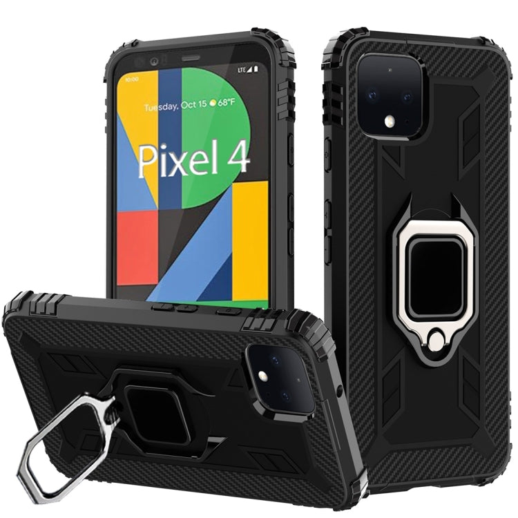 For Google Pixel 4 Carbon Fiber Protective Case with 360 Degree Rotating Ring Holder