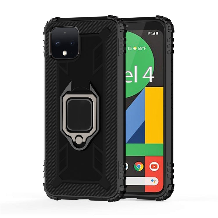 For Google Pixel 4 Carbon Fiber Protective Case with 360 Degree Rotating Ring Holder
