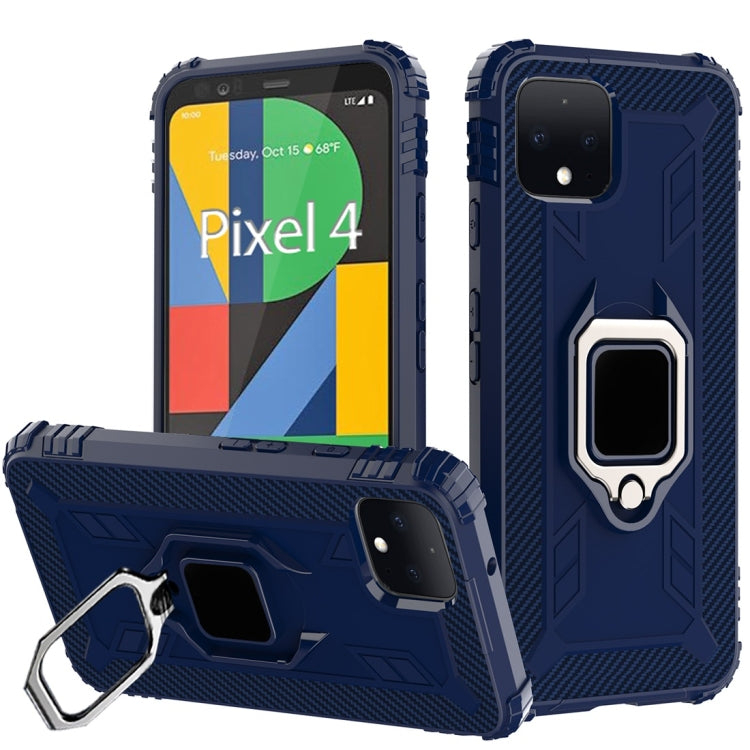 For Google Pixel 4 Carbon Fiber Protective Case with 360 Degree Rotating Ring Holder