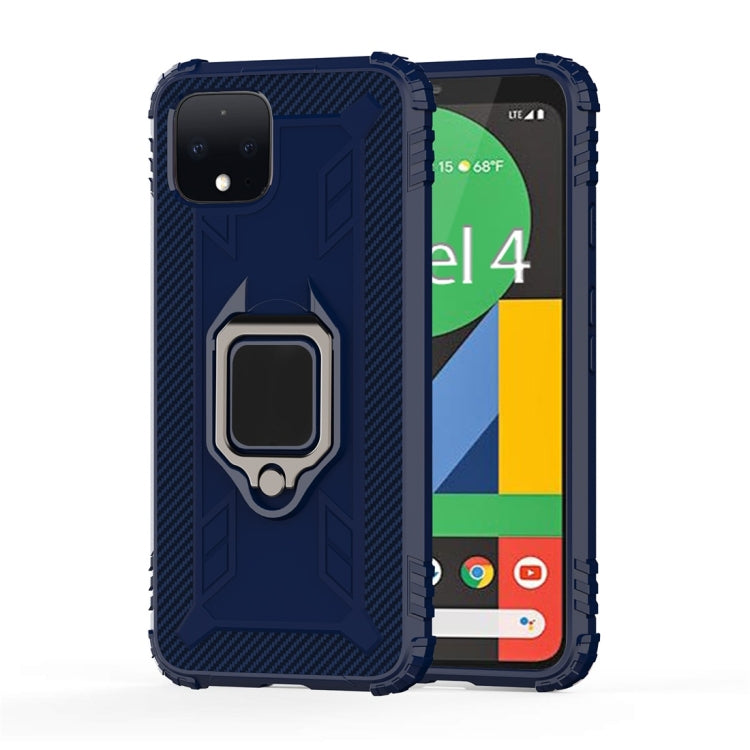 For Google Pixel 4 Carbon Fiber Protective Case with 360 Degree Rotating Ring Holder