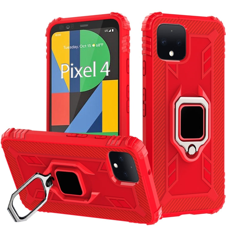 For Google Pixel 4 Carbon Fiber Protective Case with 360 Degree Rotating Ring Holder