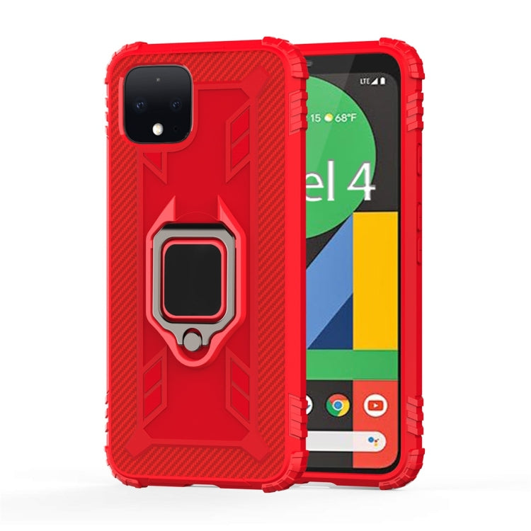 For Google Pixel 4 Carbon Fiber Protective Case with 360 Degree Rotating Ring Holder