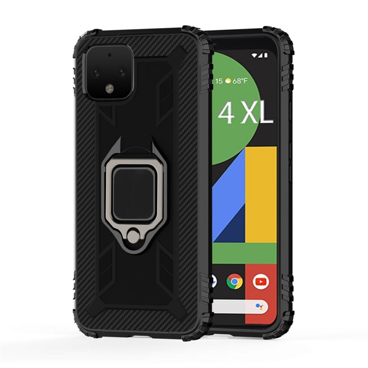 For Google Pixel 4 XL Carbon Fiber Protective Case with 360 Degree Rotating Ring Holder
