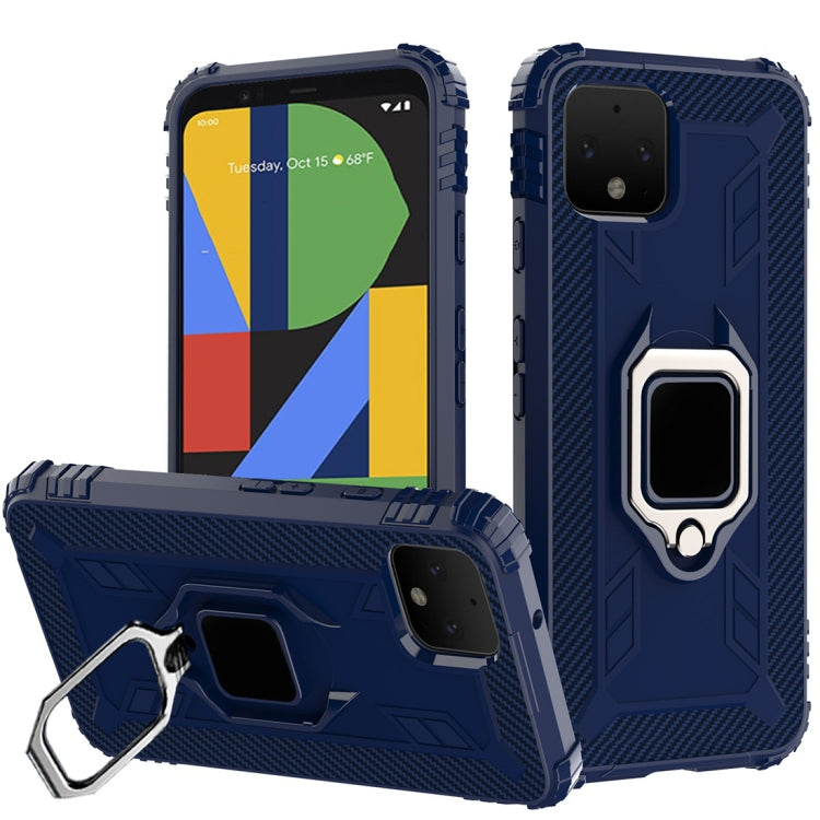 For Google Pixel 4 XL Carbon Fiber Protective Case with 360 Degree Rotating Ring Holder