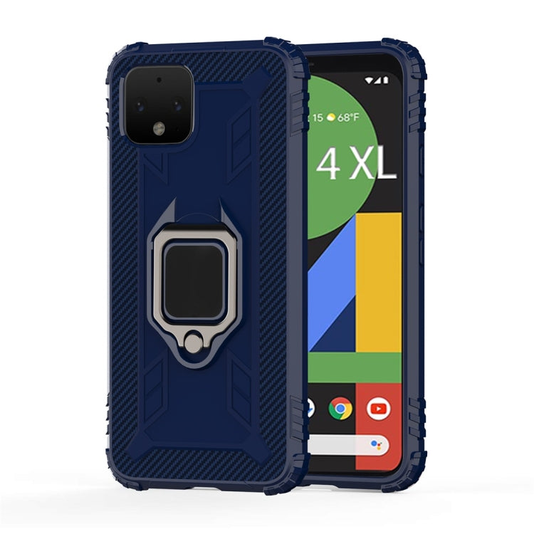 For Google Pixel 4 XL Carbon Fiber Protective Case with 360 Degree Rotating Ring Holder
