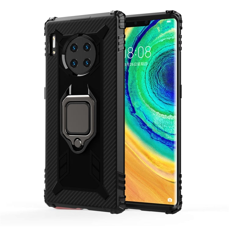 For Huawei Mate 30 Pro Carbon Fiber Protective Case with 360 Degree Rotating Ring Holder