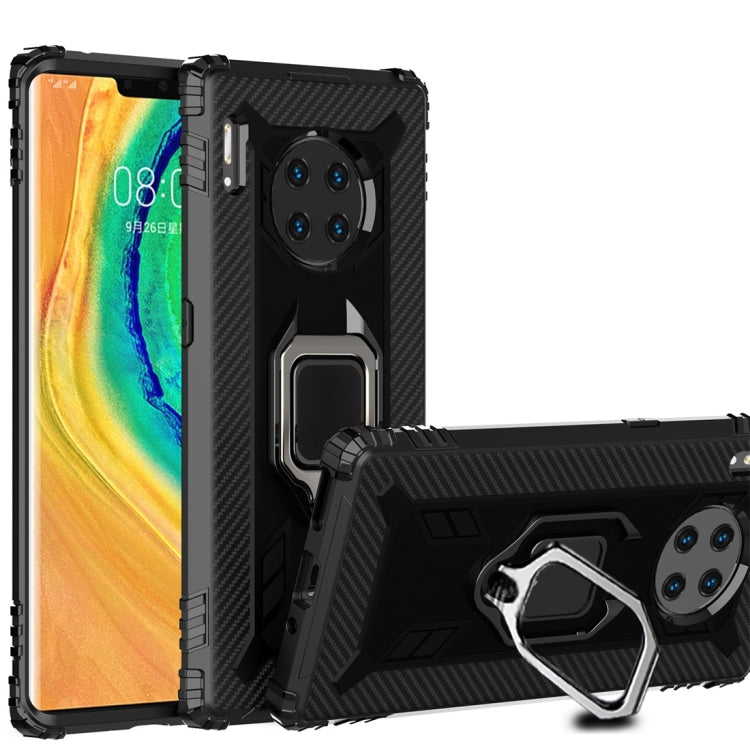 For Huawei Mate 30 Pro Carbon Fiber Protective Case with 360 Degree Rotating Ring Holder