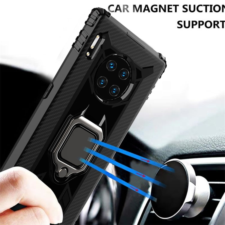 For Huawei Mate 30 Pro Carbon Fiber Protective Case with 360 Degree Rotating Ring Holder