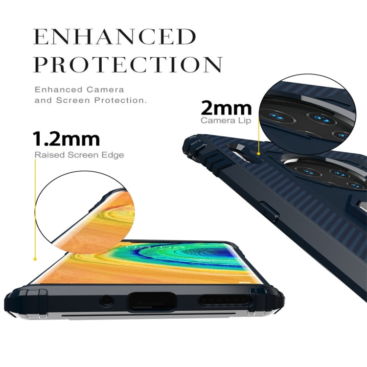 For Huawei Mate 30 Pro Carbon Fiber Protective Case with 360 Degree Rotating Ring Holder