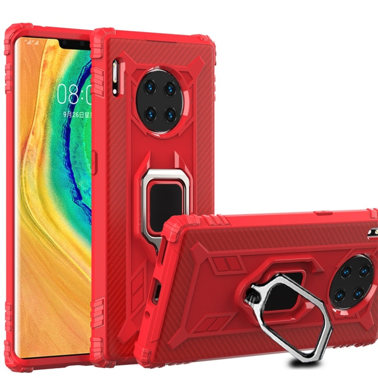 For Huawei Mate 30 Pro Carbon Fiber Protective Case with 360 Degree Rotating Ring Holder