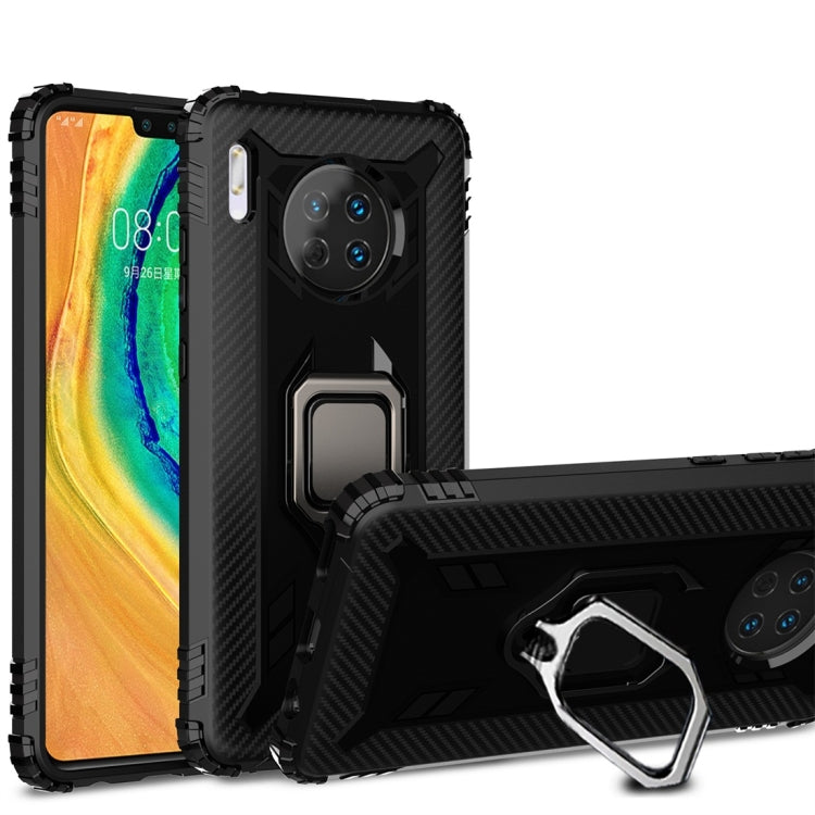 For Huawei Mate 30 Carbon Fiber Protective Case with 360 Degree Rotating Ring Holder