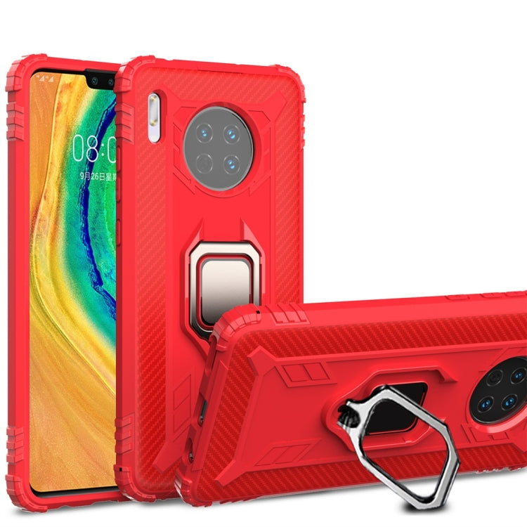 For Huawei Mate 30 Carbon Fiber Protective Case with 360 Degree Rotating Ring Holder
