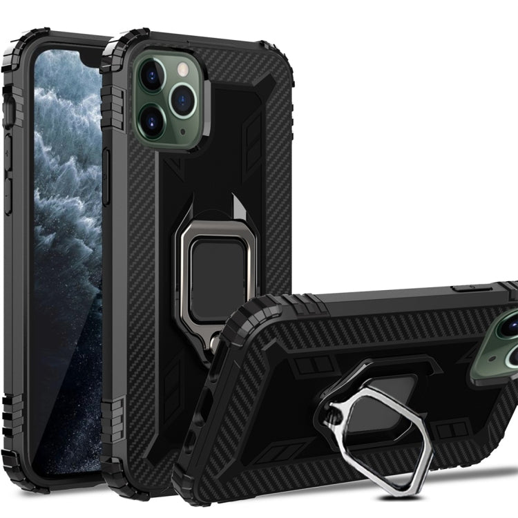 For iPhone 11 Pro Max Carbon Fiber Protective Case with 360 Degree Rotating Ring Holder