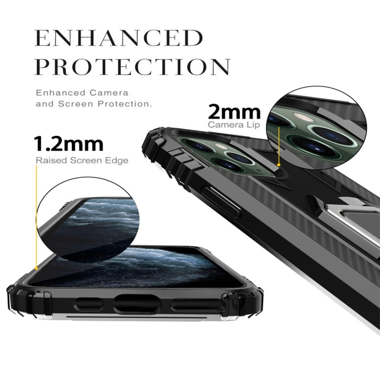 For iPhone 11 Pro Max Carbon Fiber Protective Case with 360 Degree Rotating Ring Holder