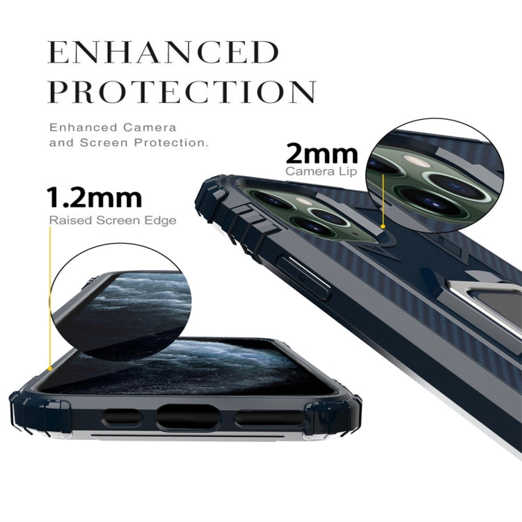 For iPhone 11 Pro Max Carbon Fiber Protective Case with 360 Degree Rotating Ring Holder
