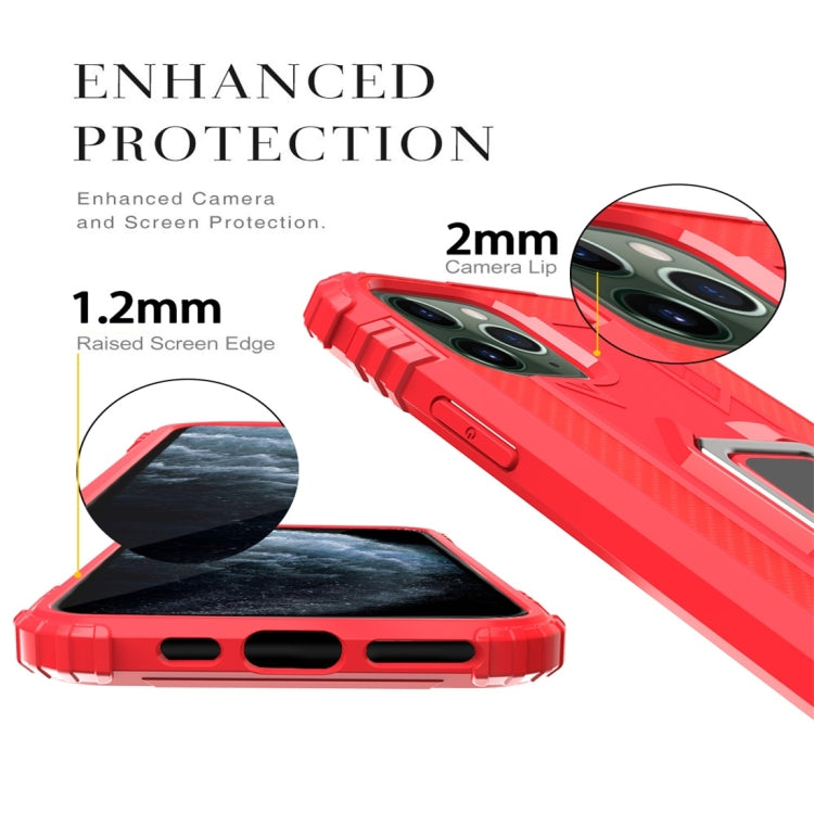 For iPhone 11 Pro Max Carbon Fiber Protective Case with 360 Degree Rotating Ring Holder