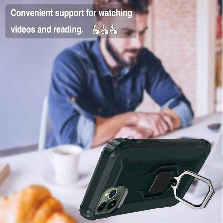 For iPhone 11 Pro Max Carbon Fiber Protective Case with 360 Degree Rotating Ring Holder