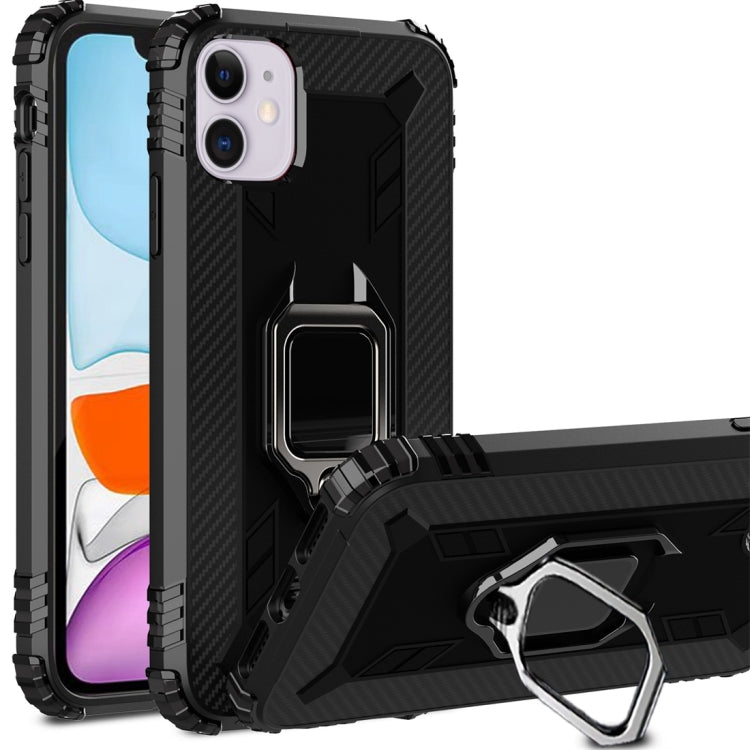 For iPhone 11 Carbon Fiber Protective Case with 360 Degree Rotating Ring Holder