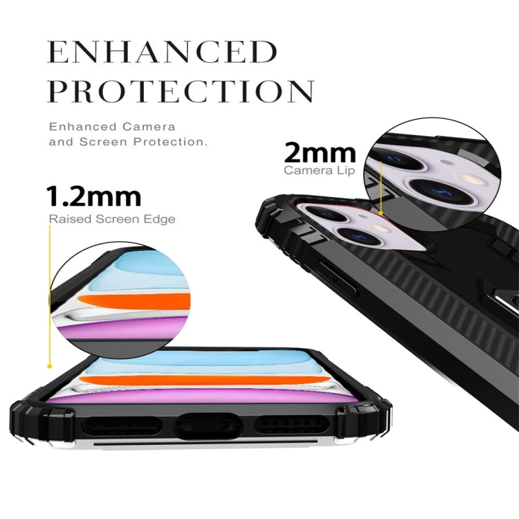 For iPhone 11 Carbon Fiber Protective Case with 360 Degree Rotating Ring Holder