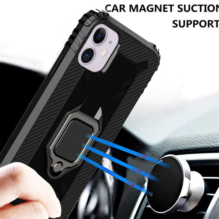 For iPhone 11 Carbon Fiber Protective Case with 360 Degree Rotating Ring Holder
