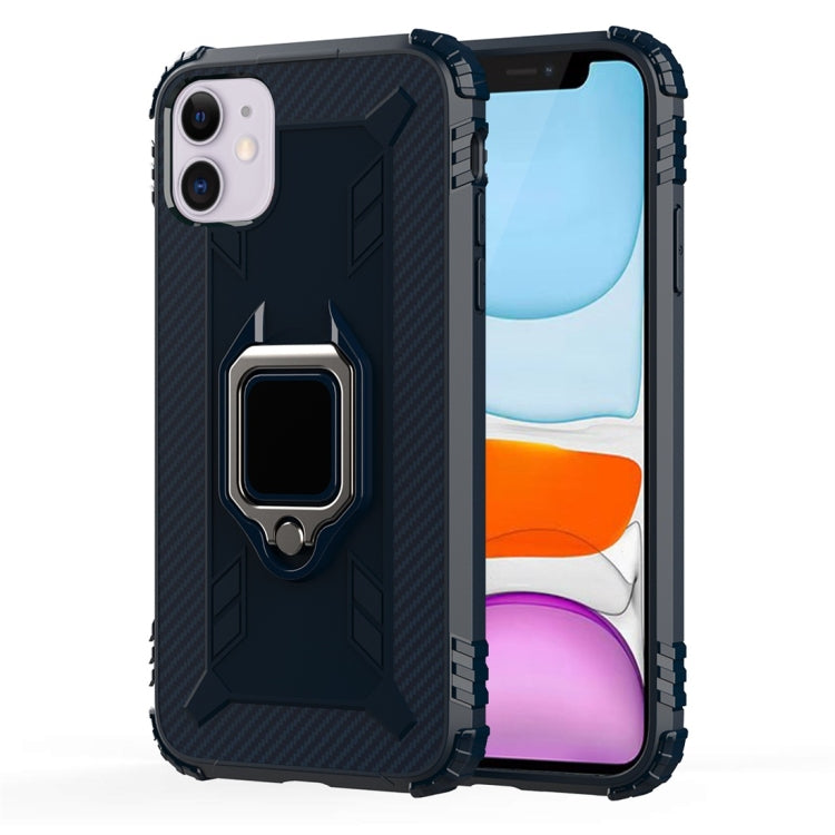 For iPhone 11 Carbon Fiber Protective Case with 360 Degree Rotating Ring Holder