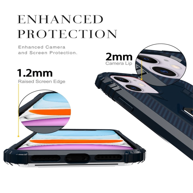 For iPhone 11 Carbon Fiber Protective Case with 360 Degree Rotating Ring Holder