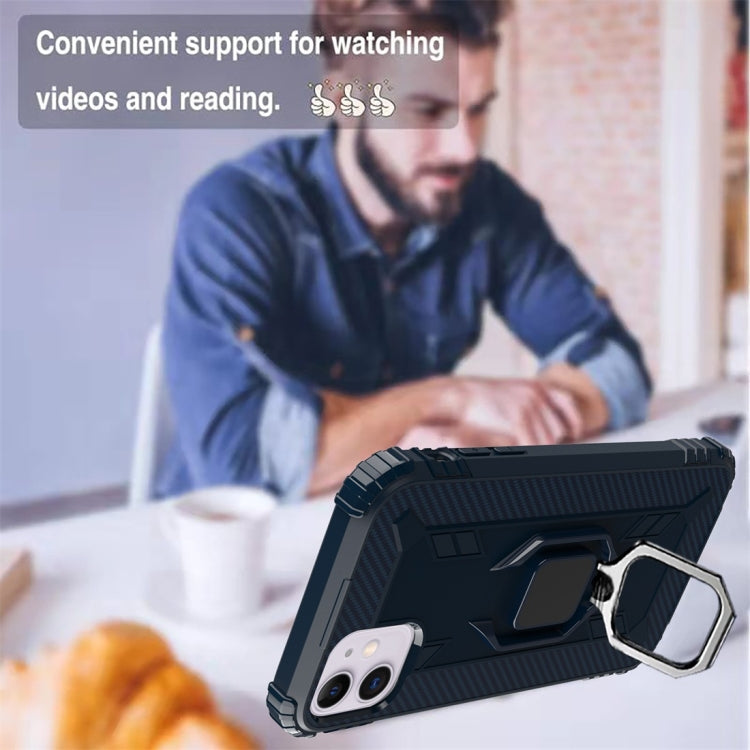 For iPhone 11 Carbon Fiber Protective Case with 360 Degree Rotating Ring Holder