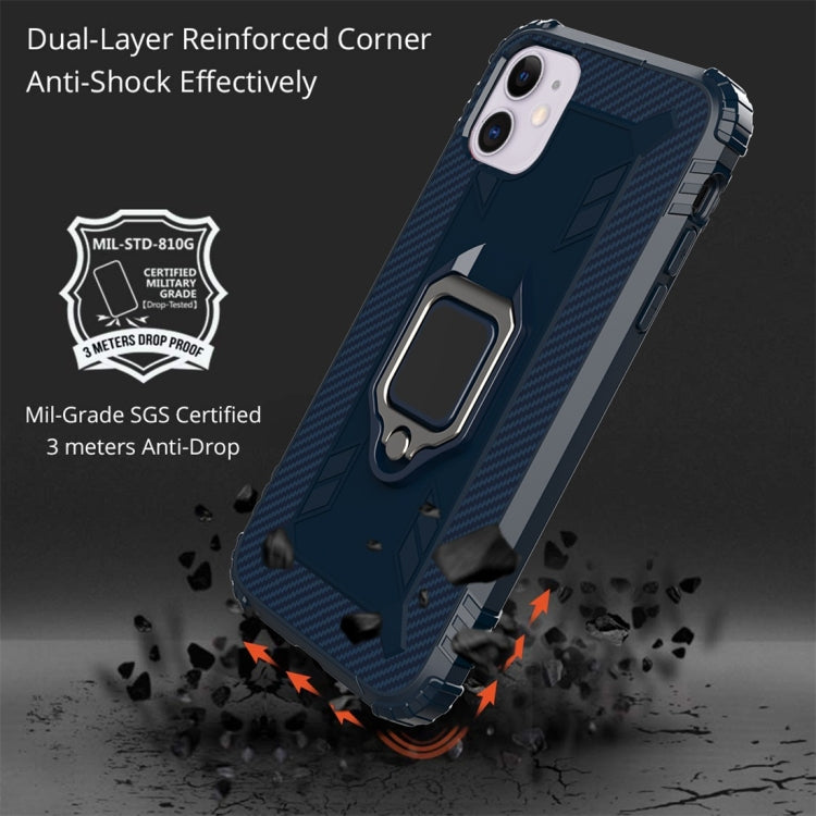 For iPhone 11 Carbon Fiber Protective Case with 360 Degree Rotating Ring Holder