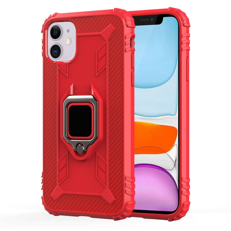 For iPhone 11 Carbon Fiber Protective Case with 360 Degree Rotating Ring Holder
