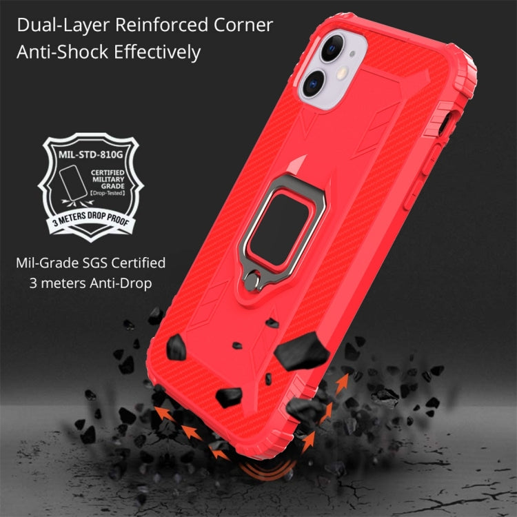 For iPhone 11 Carbon Fiber Protective Case with 360 Degree Rotating Ring Holder