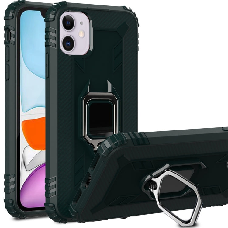 For iPhone 11 Carbon Fiber Protective Case with 360 Degree Rotating Ring Holder
