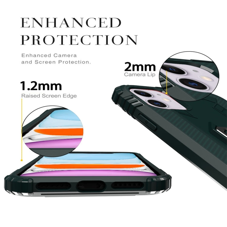 For iPhone 11 Carbon Fiber Protective Case with 360 Degree Rotating Ring Holder
