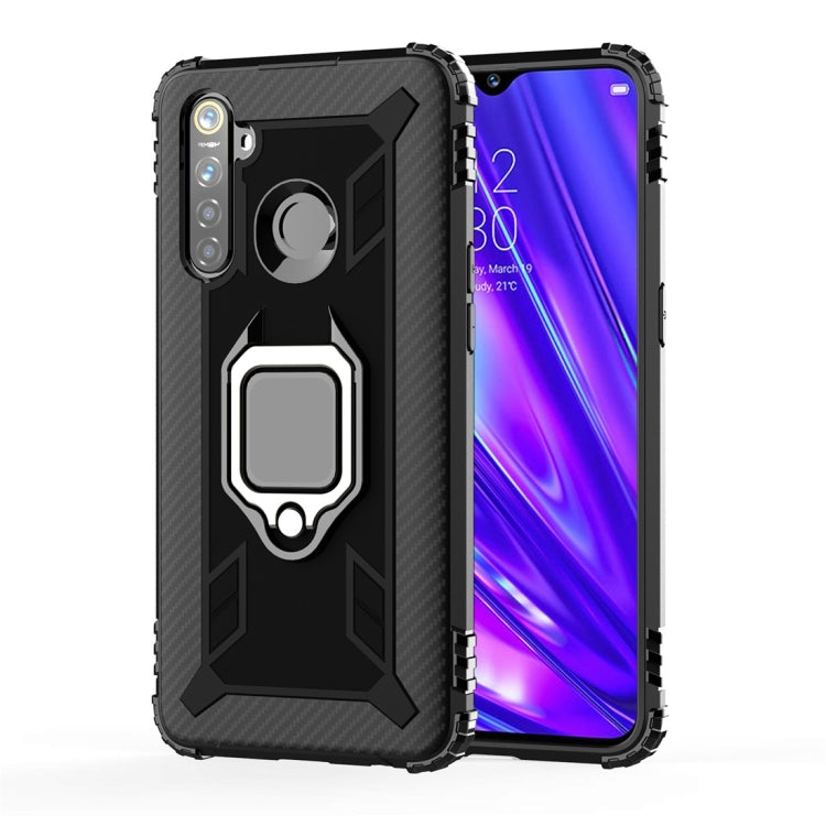 For OPPO Realme 5 Pro Carbon Fiber Protective Case with 360 Degree Rotating Ring Holder