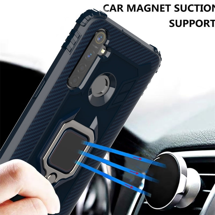For OPPO Realme 5 Pro Carbon Fiber Protective Case with 360 Degree Rotating Ring Holder